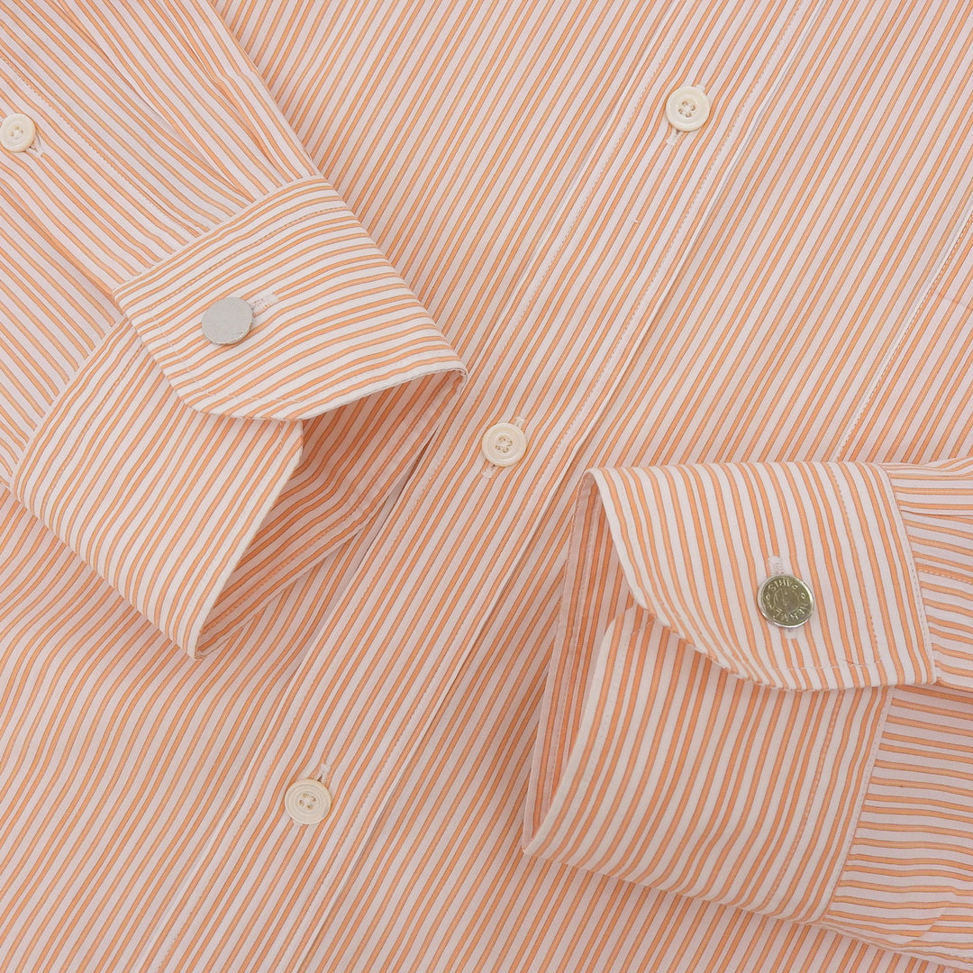 美品▲HERMES エルメス コットン100％ セリエボタン付き ストライプ柄 ボタンダウン 長袖シャツ オレンジ 41 フランス製 正規品 メンズ