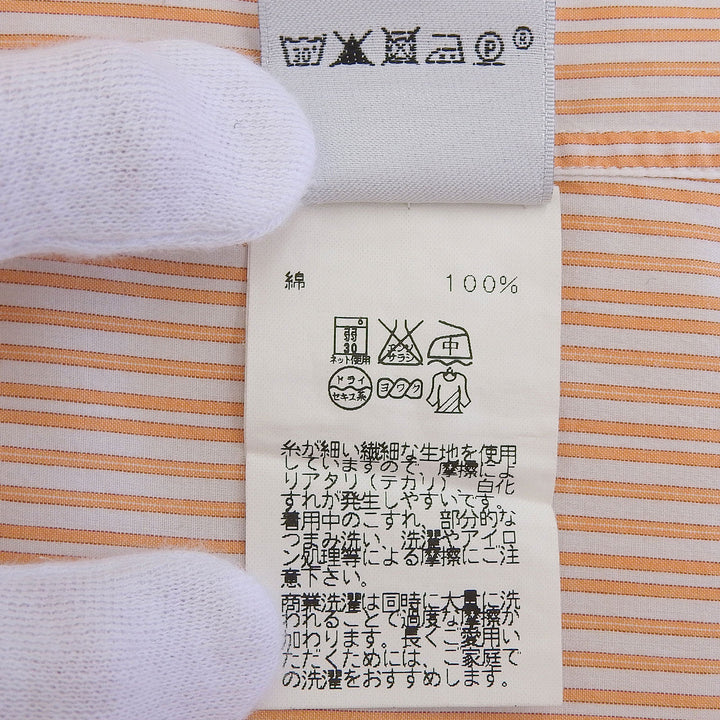 美品▲HERMES エルメス コットン100％ セリエボタン付き ストライプ柄 ボタンダウン 長袖シャツ オレンジ 41 フランス製 正規品 メンズ