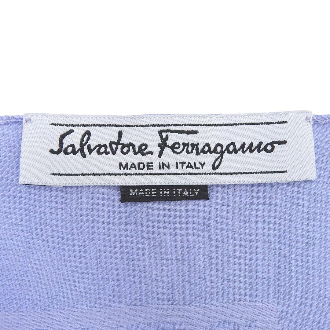 極美品▲Salvatore Ferragamo サルヴァトーレフェラガモ シルク ウール ガンチーニ柄 ストール ショール ライトブルー 伊製 レディース