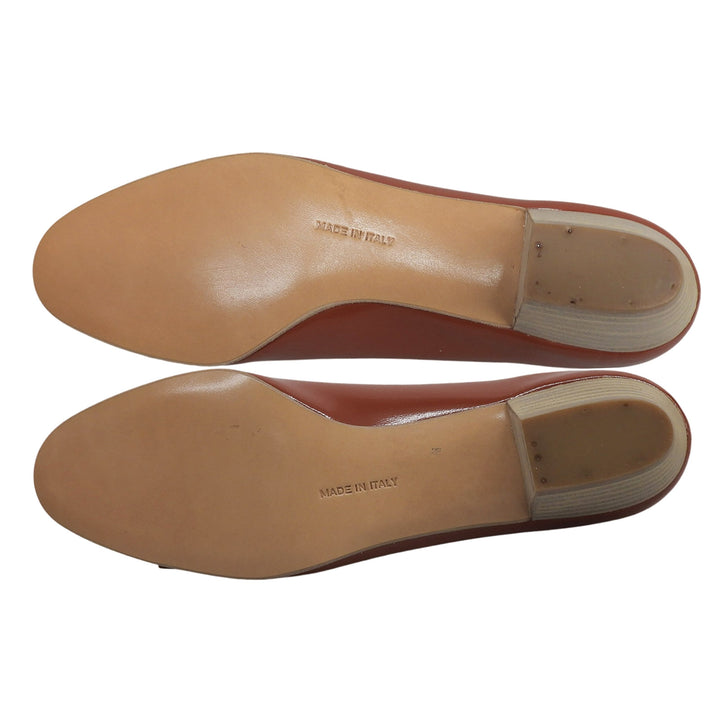未使用品▲Salvatore Ferragamo サルヴァトーレフェラガモ VARA ヴァラリボン レザー パンプス テラコッタ ゴールド金具 6.5 伊製 箱付き