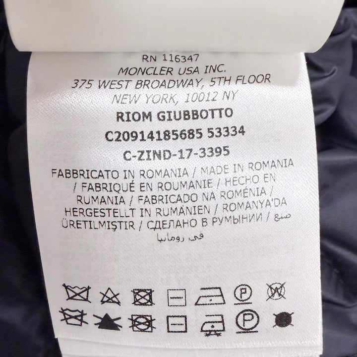 美品□MONCLER モンクレール RIOM GIUBBOTTO ウール切替 ダウンジャケット ネイビー 2 ルーマニア製 正規品 ガーメント・ハンガー付き