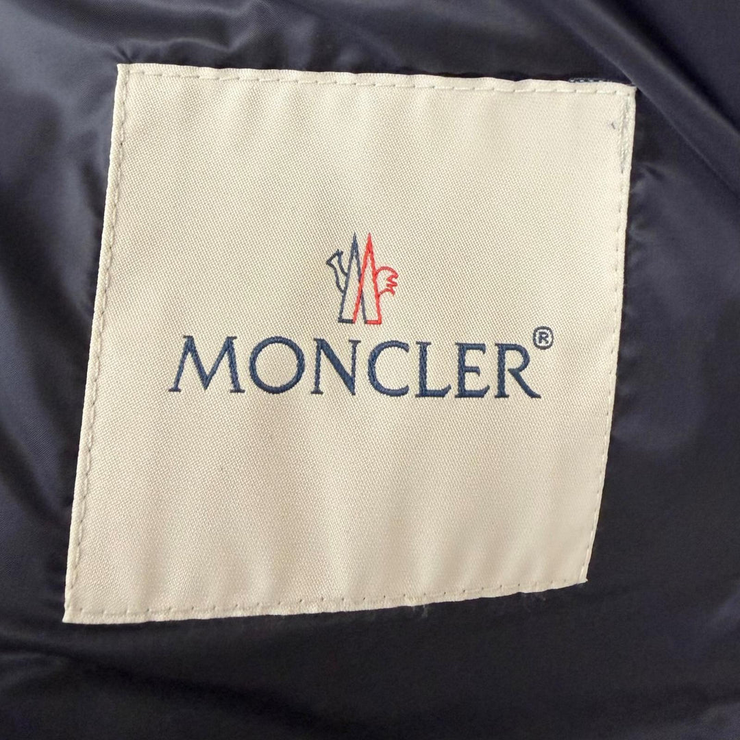 美品□MONCLER モンクレール RIOM GIUBBOTTO ウール切替 ダウンジャケット ネイビー 2 ルーマニア製 正規品 ガーメント・ハンガー付き