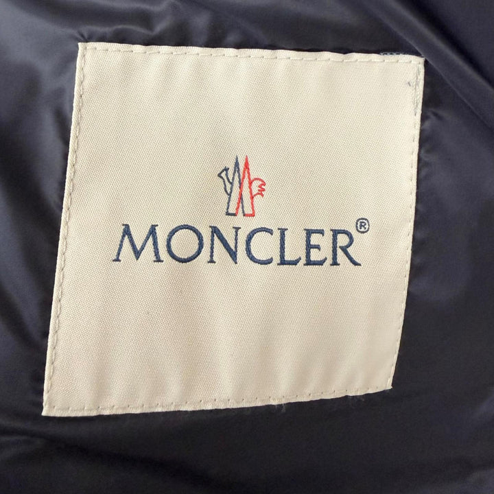 美品□MONCLER モンクレール RIOM GIUBBOTTO ウール切替 ダウンジャケット ネイビー 2 ルーマニア製 正規品 ガーメント・ハンガー付き