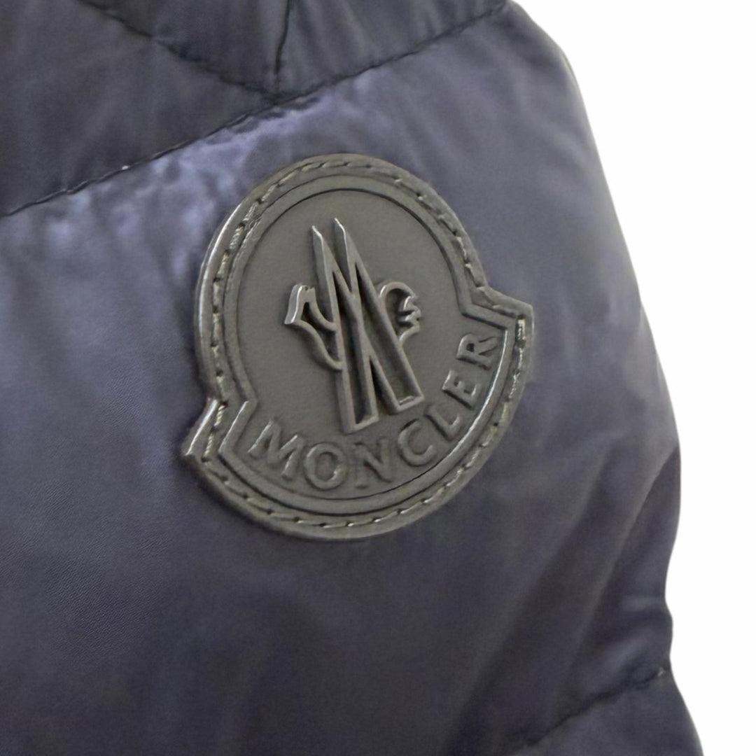 美品□MONCLER モンクレール RIOM GIUBBOTTO ウール切替 ダウンジャケット ネイビー 2 ルーマニア製 正規品 ガーメント・ハンガー付き