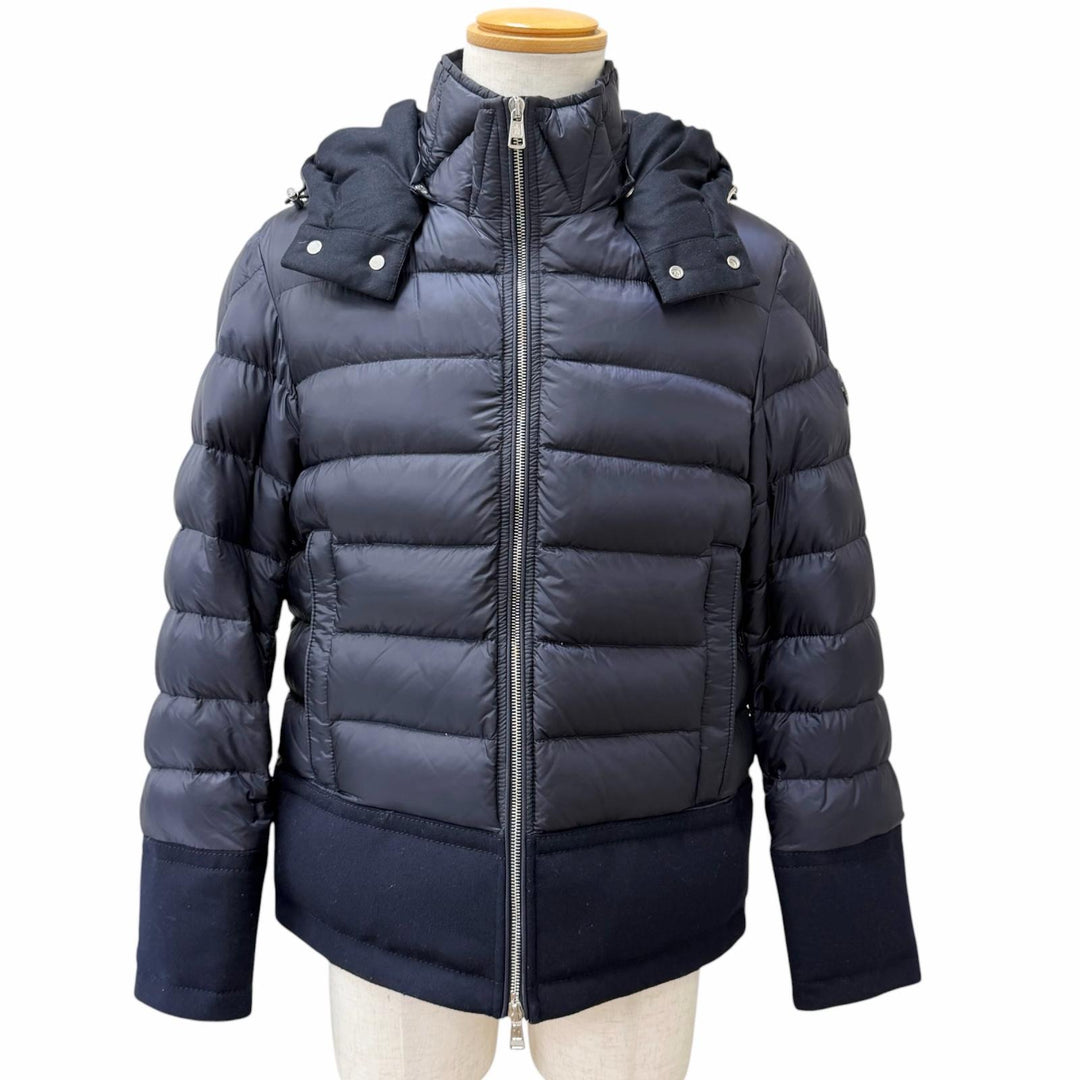 美品□MONCLER モンクレール RIOM GIUBBOTTO ウール切替 ダウンジャケット ネイビー 2 ルーマニア製 正規品 ガーメント・ハンガー付き