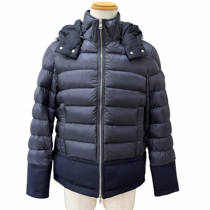 美品□MONCLER モンクレール RIOM GIUBBOTTO ウール切替 ダウンジャケット ネイビー 2 ルーマニア製 正規品 ガーメント・ハンガー付き