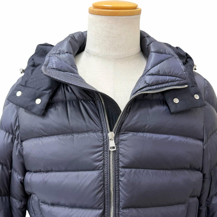 美品□MONCLER モンクレール RIOM GIUBBOTTO ウール切替 ダウンジャケット ネイビー 2 ルーマニア製 正規品 ガーメント・ハンガー付き