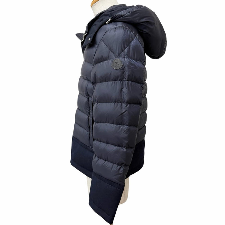 美品□MONCLER モンクレール RIOM GIUBBOTTO ウール切替 ダウンジャケット ネイビー 2 ルーマニア製 正規品 ガーメント・ハンガー付き