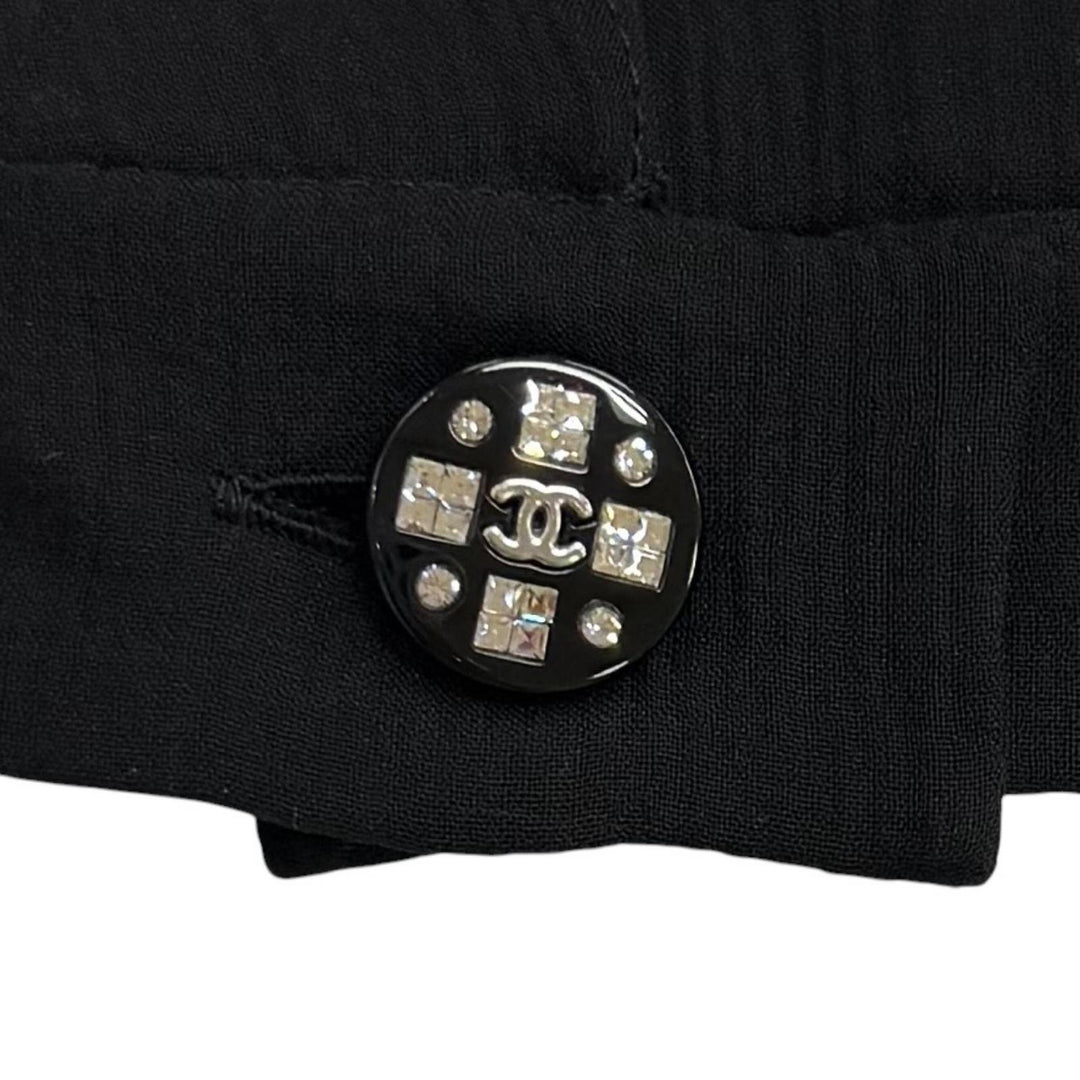 極美品★CHANEL シャネル P71763 ウール混 ココマークボタン シルク切替 ツイード ワンピース ブラック 34 フランス製 正規品 レディース
