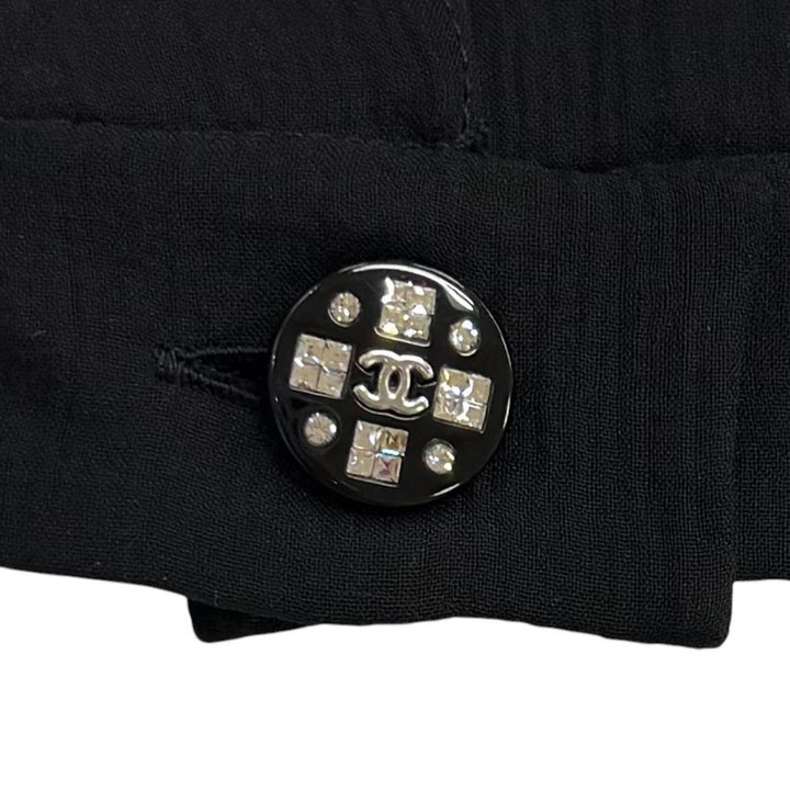 極美品★CHANEL シャネル P71763 ウール混 ココマークボタン シルク切替 ツイード ワンピース ブラック 34 フランス製 正規品 レディース
