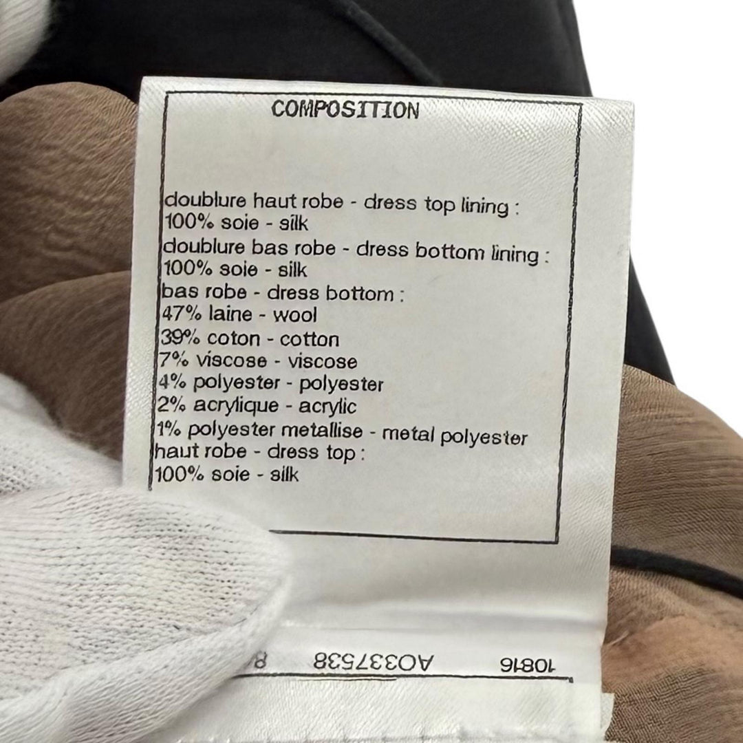 極美品★CHANEL シャネル P71763 ウール混 ココマークボタン シルク切替 ツイード ワンピース ブラック 34 フランス製 正規品 レディース
