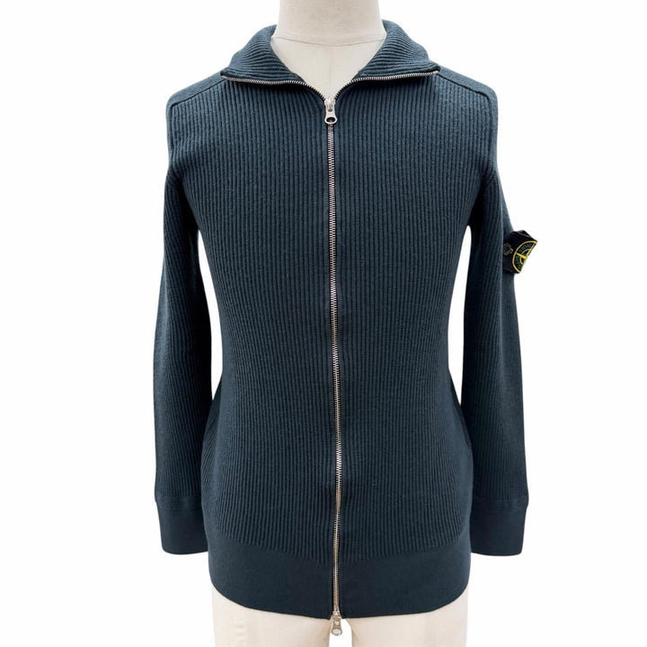 美品▼STONE ISLAND ストーンアイランド 7715519C2 ウール100% ロゴワッペン ダブルジップアップ ドライバーズニット ブルゾン XL 正規品