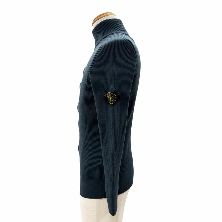 美品▼STONE ISLAND ストーンアイランド 7715519C2 ウール100% ロゴワッペン ダブルジップアップ ドライバーズニット ブルゾン XL 正規品