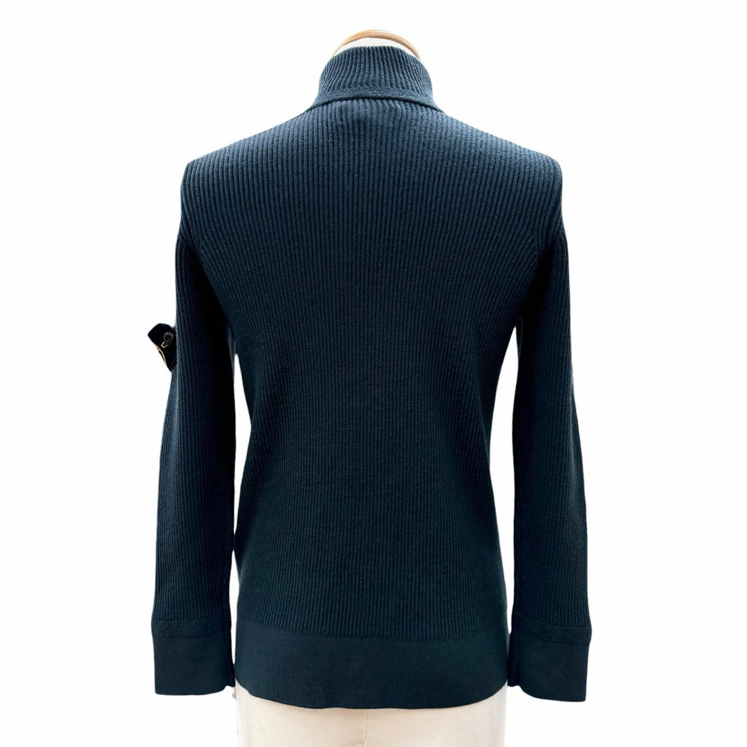 美品▼STONE ISLAND ストーンアイランド 7715519C2 ウール100% ロゴワッペン ダブルジップアップ ドライバーズニット ブルゾン XL 正規品