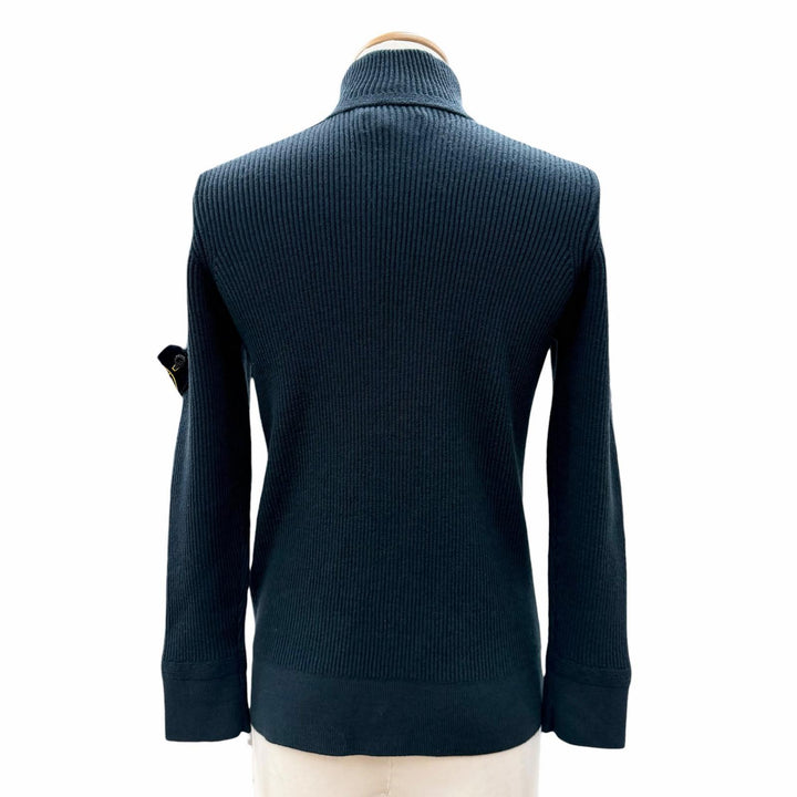 美品▼STONE ISLAND ストーンアイランド 7715519C2 ウール100% ロゴワッペン ダブルジップアップ ドライバーズニット ブルゾン XL 正規品