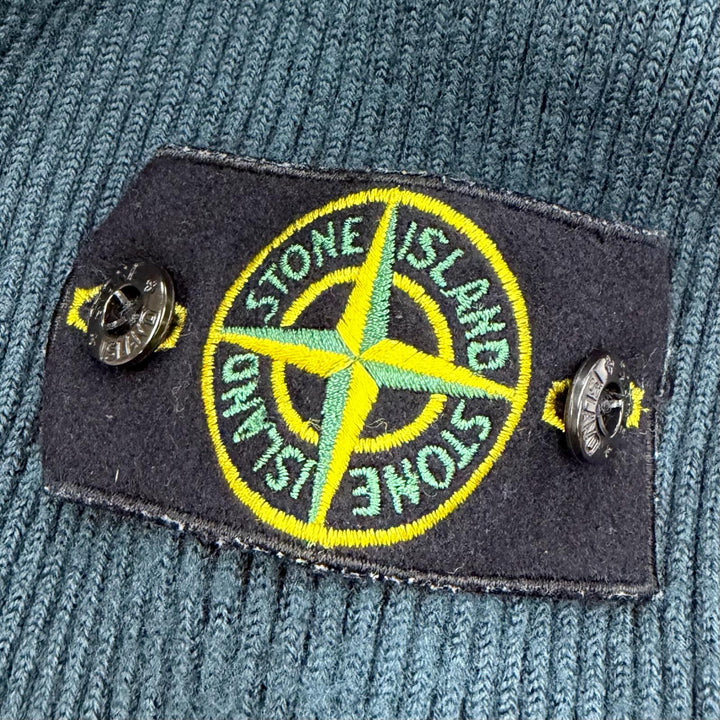 美品▼STONE ISLAND ストーンアイランド 7715519C2 ウール100% ロゴワッペン ダブルジップアップ ドライバーズニット ブルゾン XL 正規品