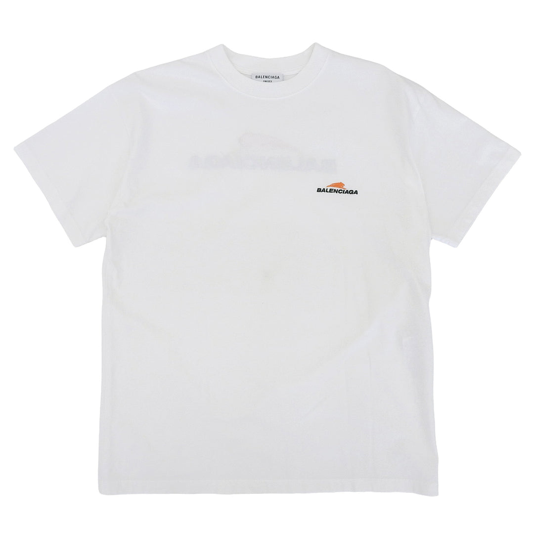 極美品▲BALENCIAGA バレンシアガ 2021年製 612965 ロゴ刺繡 クルーネック ショートスリーブ 半袖Ｔシャツ ホワイト M 正規品 メンズ