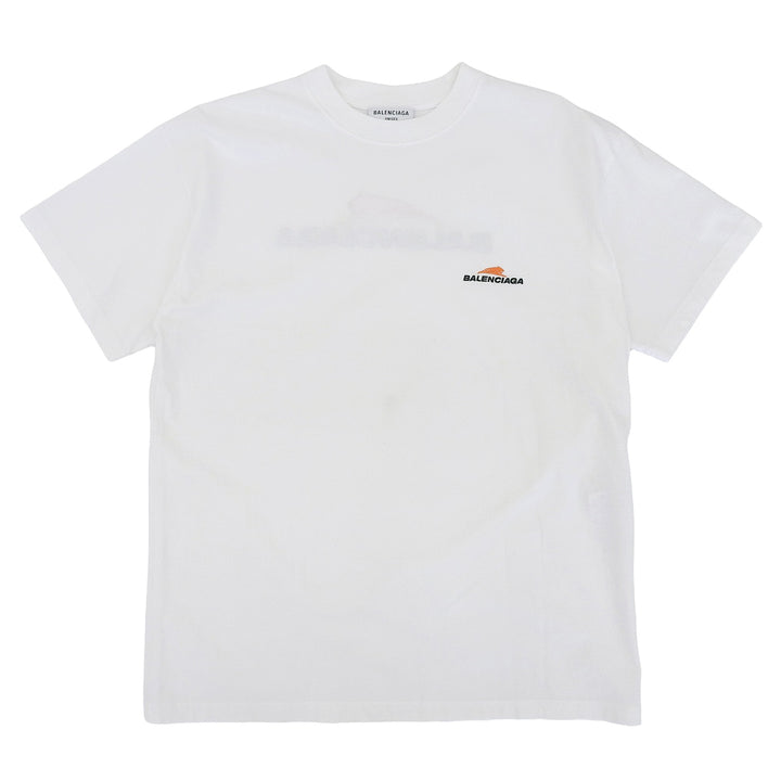 極美品▲BALENCIAGA バレンシアガ 2021年製 612965 ロゴ刺繡 クルーネック ショートスリーブ 半袖Ｔシャツ ホワイト M 正規品 メンズ