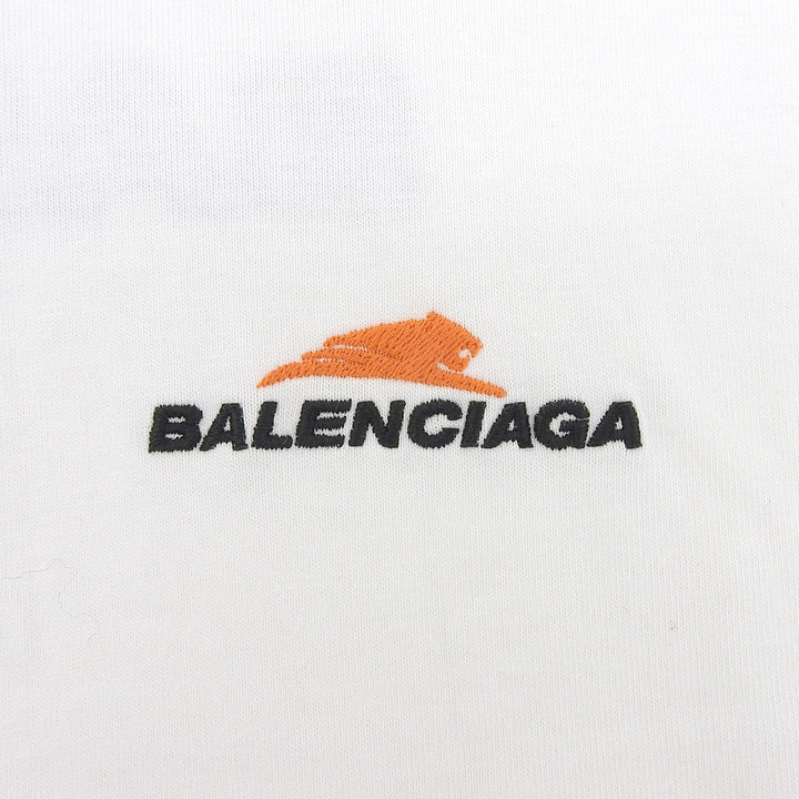 極美品▲BALENCIAGA バレンシアガ 2021年製 612965 ロゴ刺繡 クルーネック ショートスリーブ 半袖Ｔシャツ ホワイト M 正規品 メンズ