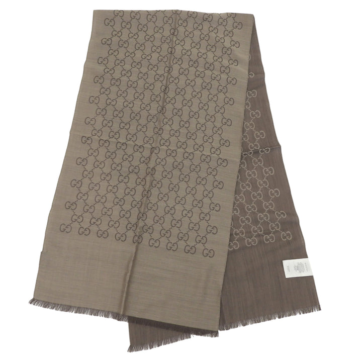 未使用品▲GUCCI グッチ 165904 ウール シルク GGロゴ ディアマンテ フリンジ付 ストール ブラウン イタリア製 正規品 レディース