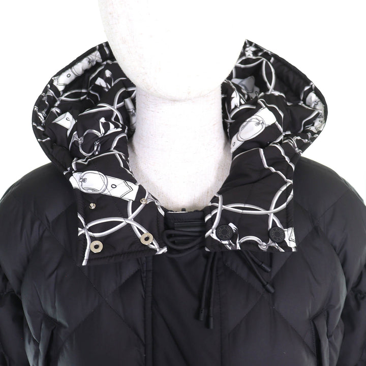 極美品△HERMES エルメス 22AW 2H0158D4 La Promenade du Matin 朝の散歩 リバーシブル ダウンコート ブラック ホワイト 34 伊製 正規品