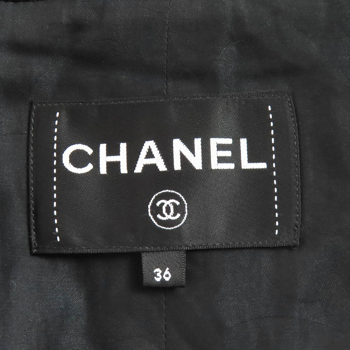 極美△CHANEL シャネル P77271V68603 ココマークフラワーボタン チェック柄ステッチ ベルテッドコート ブラック マルチカラー 36 正規品