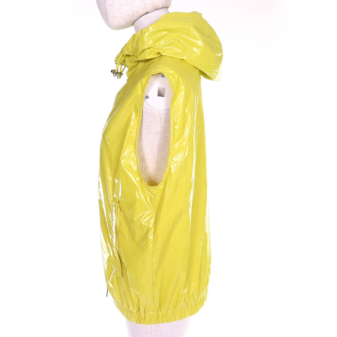 極美品△MONCLER モンクレール 2021年製 SETE GILET ロゴワッペン フーディー ナイロン ジレ ベスト 軽量 イエロー 1 正規品 レディース
