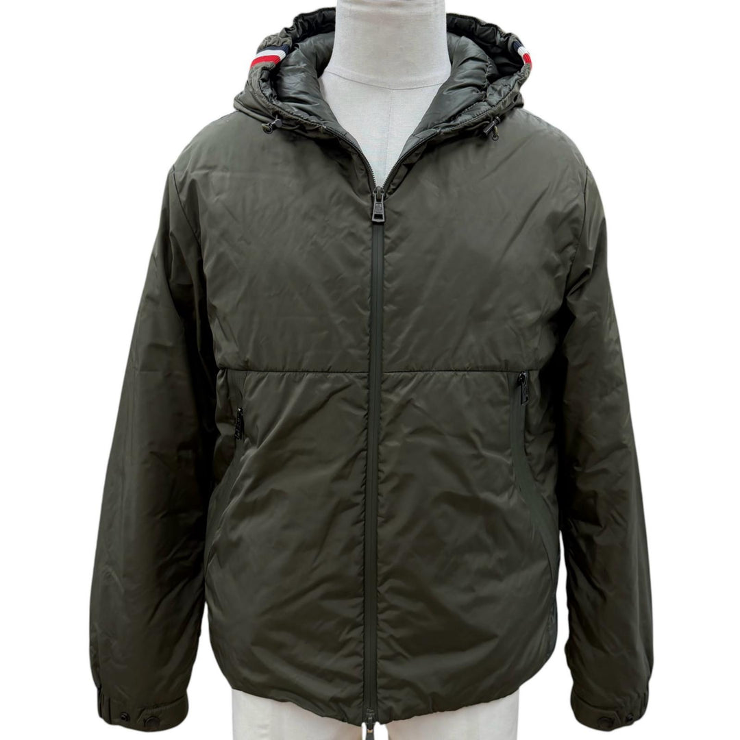 美品▼MONCLER モンクレール 2022年製 MELAMPYRE ロゴワッペン付き フーデッド WZIPUP ダウンジャケット カーキ 0 正規品 メンズ