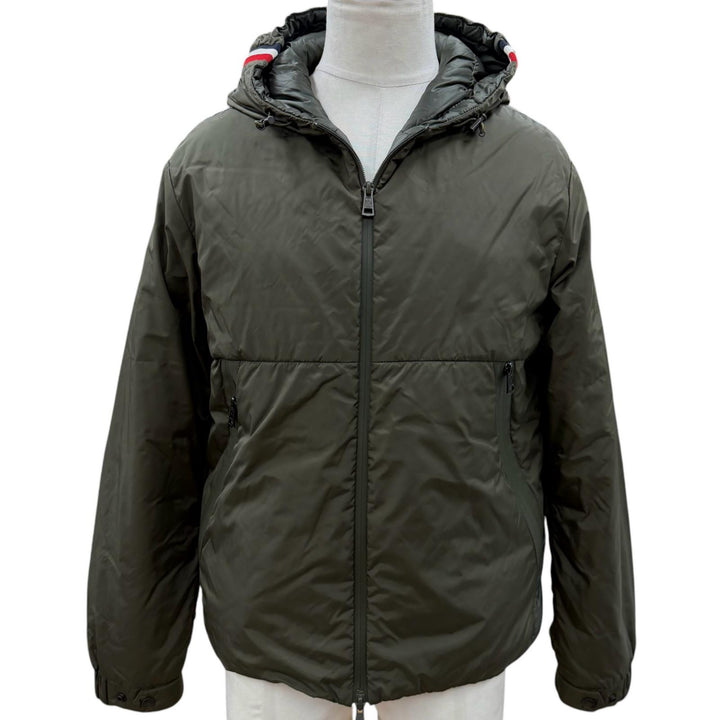 美品▼MONCLER モンクレール 2022年製 MELAMPYRE ロゴワッペン付き フーデッド WZIPUP ダウンジャケット カーキ 0 正規品 メンズ