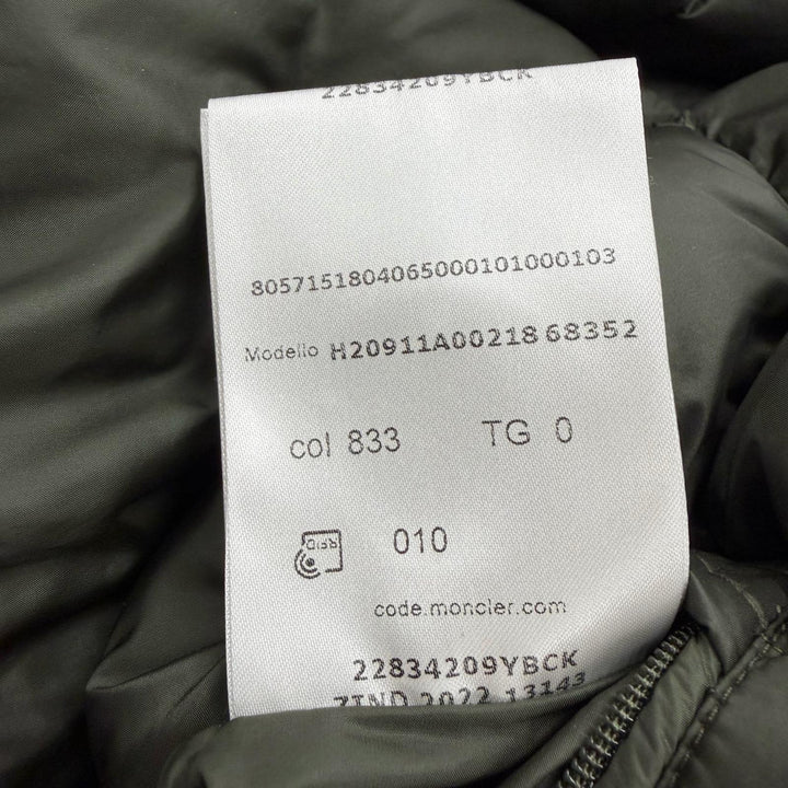 美品▼MONCLER モンクレール 2022年製 MELAMPYRE ロゴワッペン付き フーデッド WZIPUP ダウンジャケット カーキ 0 正規品 メンズ