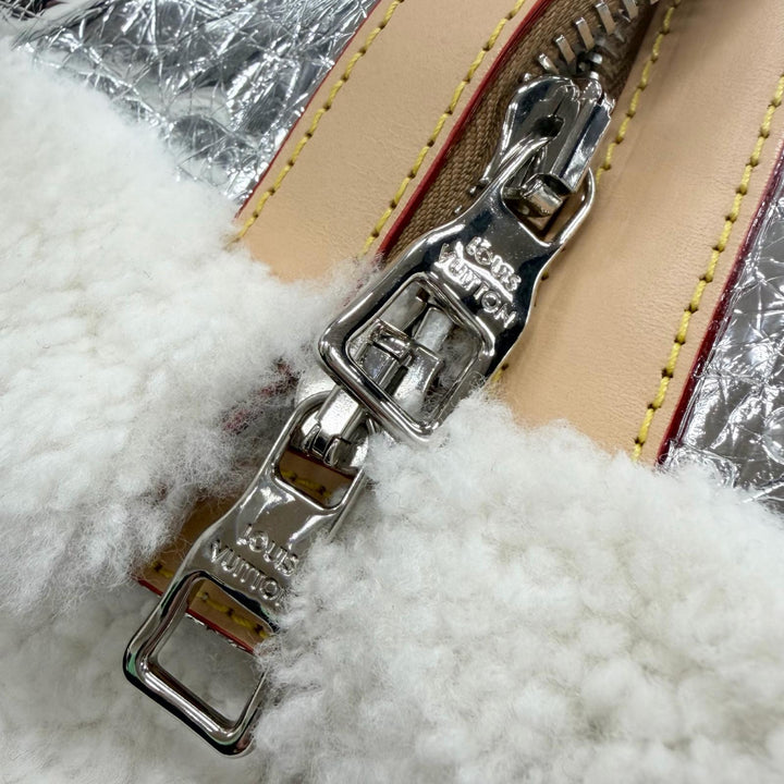 極美品▼LOUIS VUITTON ルイヴィトン ラムレザー ヌメ革 モノグラムミラー シアリング WZIPUP ムートンジャケット シルバー 50 正規品