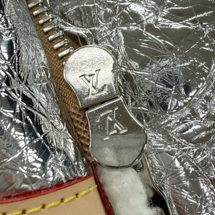 極美品▼LOUIS VUITTON ルイヴィトン ラムレザー ヌメ革 モノグラムミラー シアリング WZIPUP ムートンジャケット シルバー 50 正規品