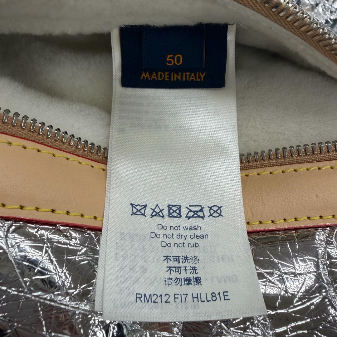 極美品▼LOUIS VUITTON ルイヴィトン ラムレザー ヌメ革 モノグラムミラー シアリング WZIPUP ムートンジャケット シルバー 50 正規品