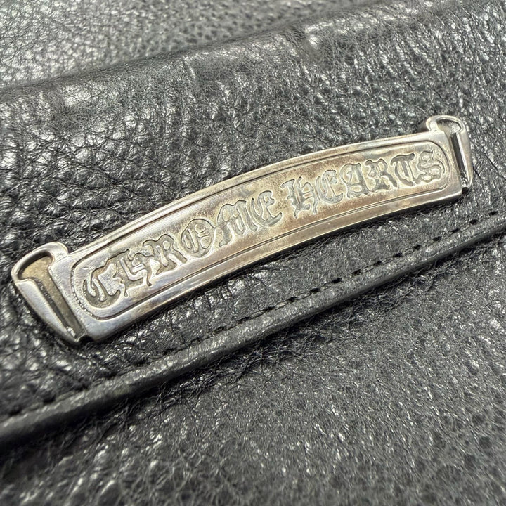 良品▼CHROME HEARTS クロムハーツ GREASY　グリーシー ベビーレザー 925 クロスボタン ロングウォレット 二つ折り長財布 ブラック