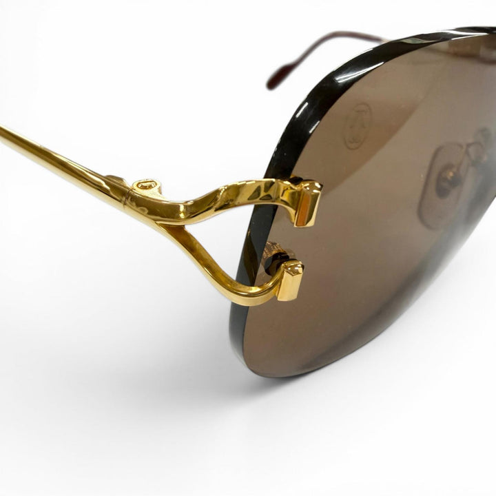 美品▼Cartier カルティエ ー リムレス ツーポイント 2C デコール アイウェア サングラス ゴールド ボルドー □18 135 フランス製 メンズ