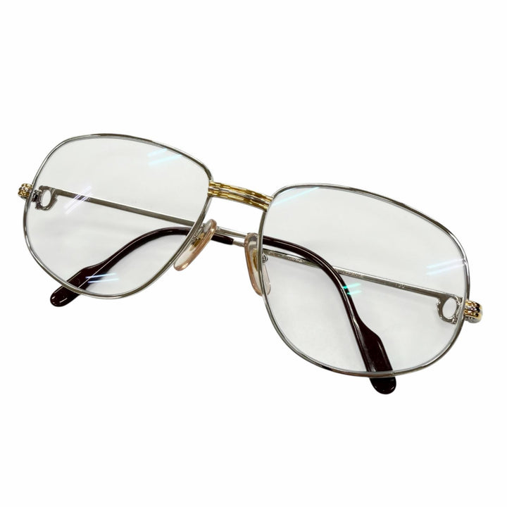 美品▼Cartier カルティエ ヴィンテージ トリニティ 2Cデコール メガネ 眼鏡 アイウェア シルバー ゴールド ボルドー 56□16 130 メンズ