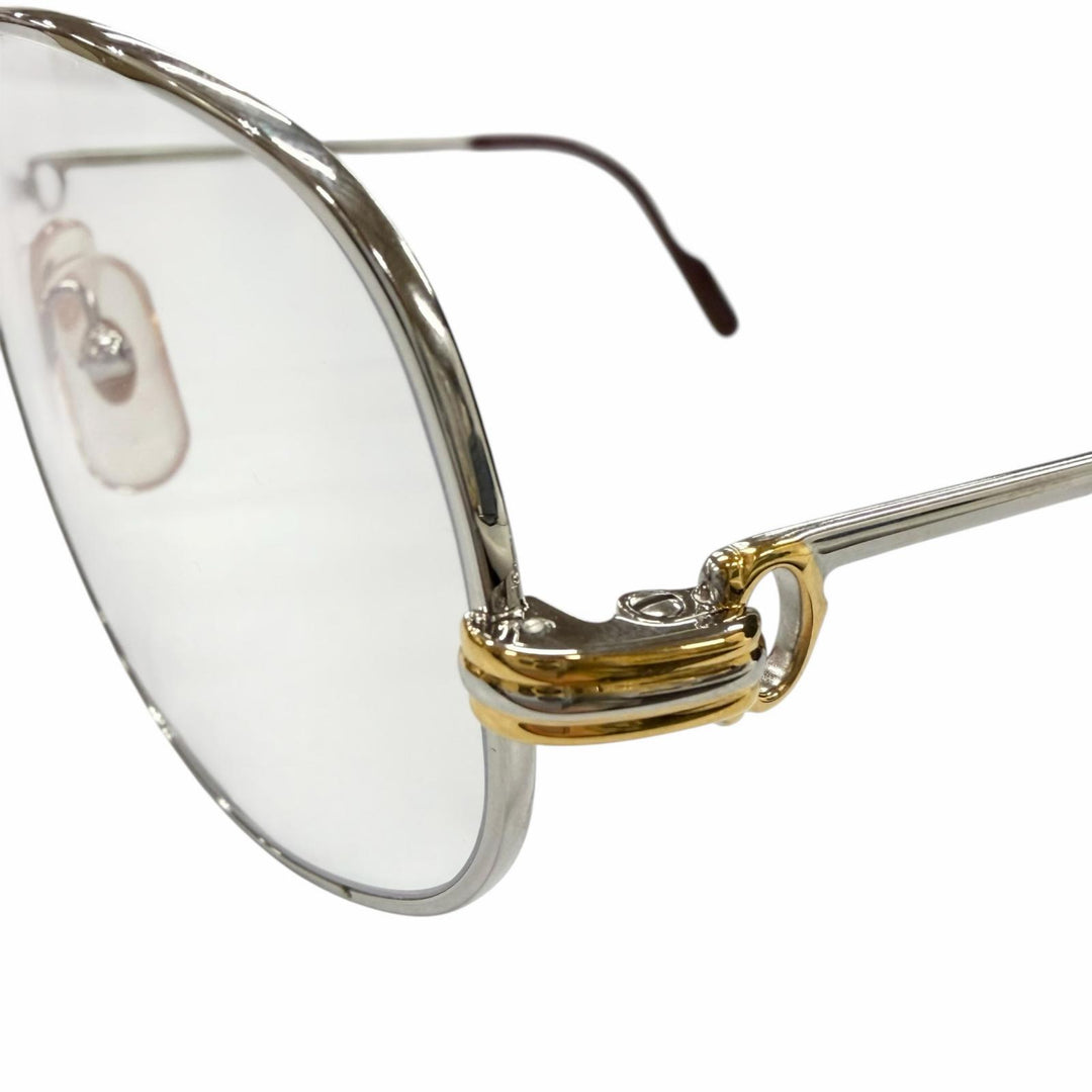 美品▼Cartier カルティエ ヴィンテージ トリニティ 2Cデコール メガネ 眼鏡 アイウェア シルバー ゴールド ボルドー 56□16 130 メンズ