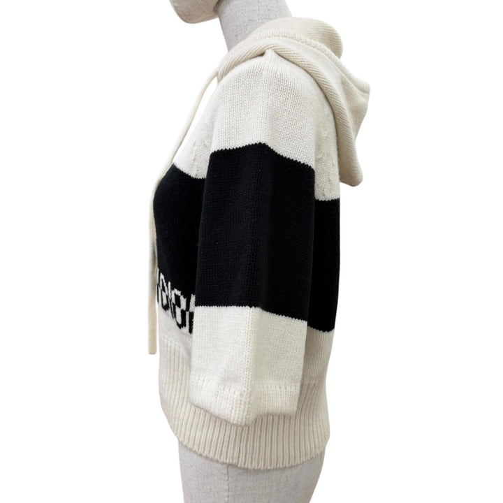 極美品☆Christian Dior クリスチャンディオール 254S56AM121 ウール カシミヤ ロゴ入り フード付 ニットパーカー 半袖ニット 42 正規品