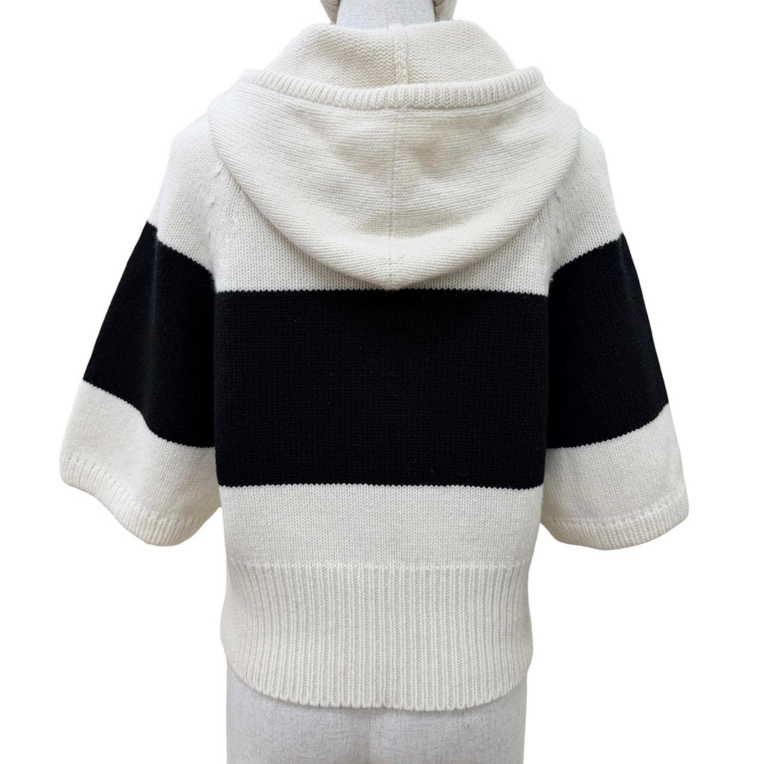 極美品☆Christian Dior クリスチャンディオール 254S56AM121 ウール カシミヤ ロゴ入り フード付 ニットパーカー 半袖ニット 42 正規品