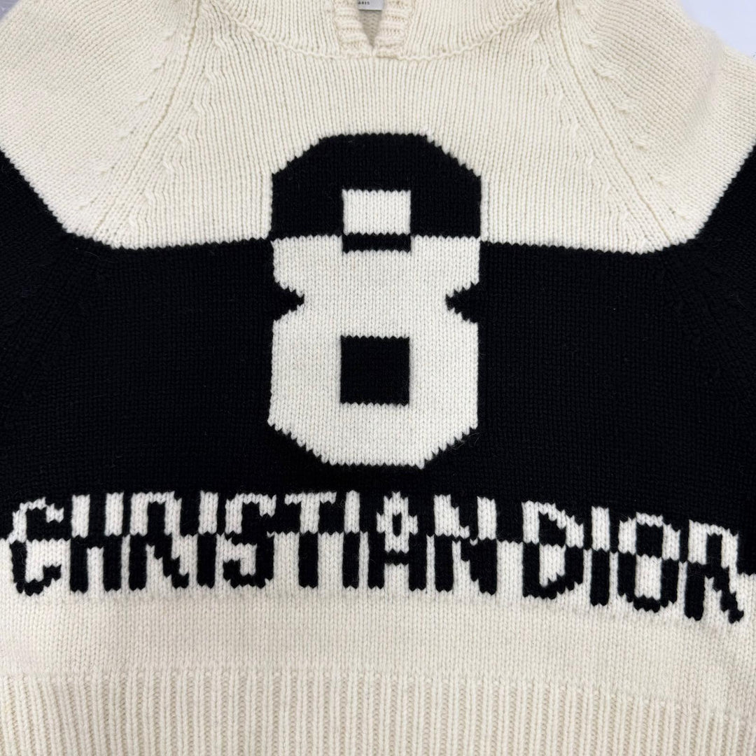 極美品☆Christian Dior クリスチャンディオール 254S56AM121 ウール カシミヤ ロゴ入り フード付 ニットパーカー 半袖ニット 42 正規品