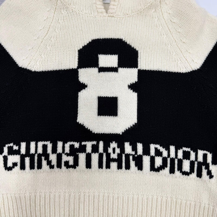 極美品☆Christian Dior クリスチャンディオール 254S56AM121 ウール カシミヤ ロゴ入り フード付 ニットパーカー 半袖ニット 42 正規品