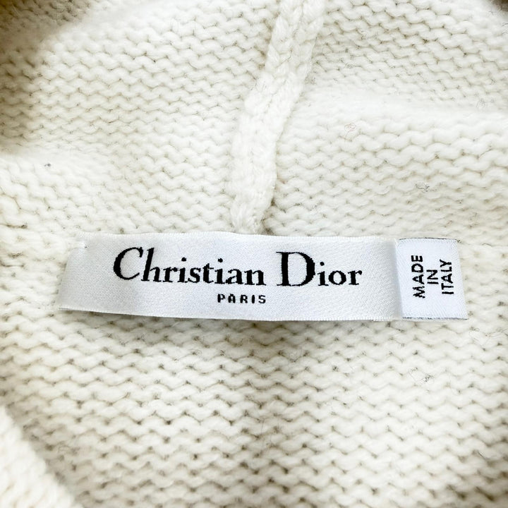 極美品☆Christian Dior クリスチャンディオール 254S56AM121 ウール カシミヤ ロゴ入り フード付 ニットパーカー 半袖ニット 42 正規品
