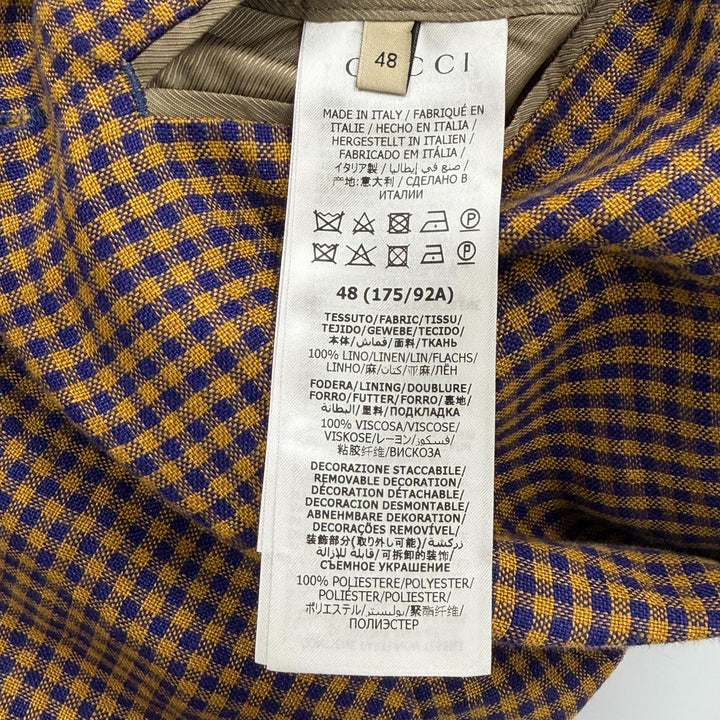 極美品▼GUCCI グッチ 659844 リネン100% インターロッキングGリボン チェック柄 シェルボタン シングルジャケット テーラード 48 正規品