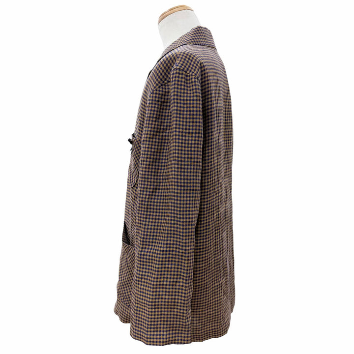 極美品▼GUCCI グッチ 659844 リネン100% インターロッキングGリボン チェック柄 シェルボタン シングルジャケット テーラード 48 正規品