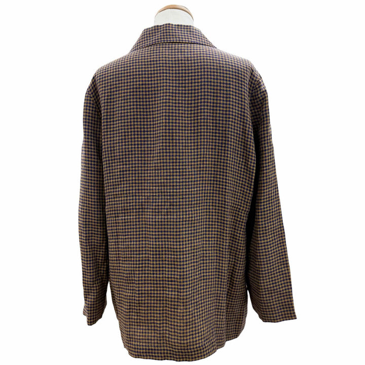 極美品▼GUCCI グッチ 659844 リネン100% インターロッキングGリボン チェック柄 シェルボタン シングルジャケット テーラード 48 正規品