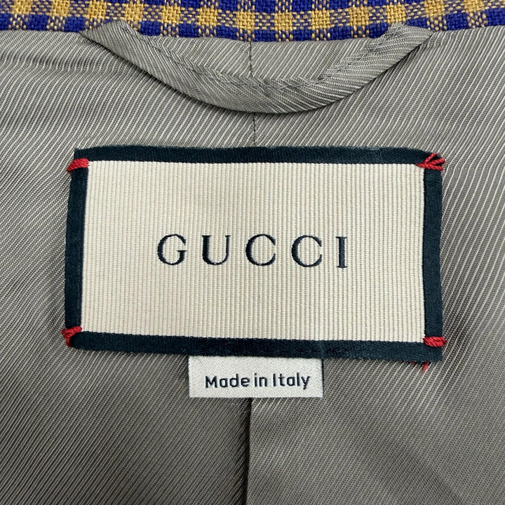 極美品▼GUCCI グッチ 659844 リネン100% インターロッキングGリボン チェック柄 シェルボタン シングルジャケット テーラード 48 正規品