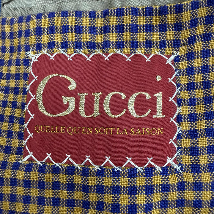 極美品▼GUCCI グッチ 659844 リネン100% インターロッキングGリボン チェック柄 シェルボタン シングルジャケット テーラード 48 正規品
