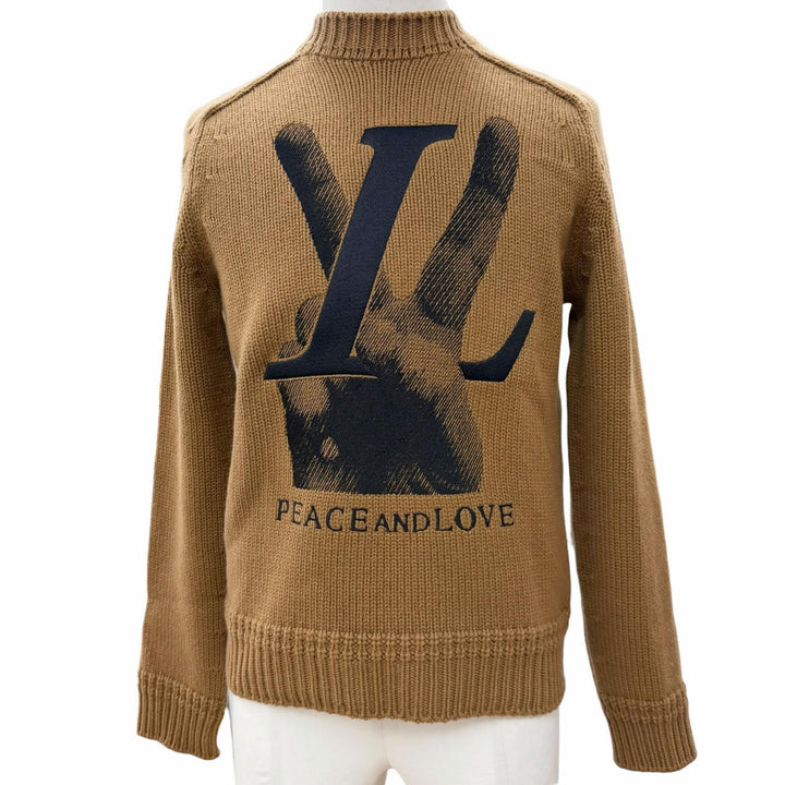 美品▼LOUIS VUITTON ルイヴィトン HFN96W PEACE AND LOVE カシミヤ ビキューナブレンド ロゴ ハンド ニットセーター ブラウン XS 正規品