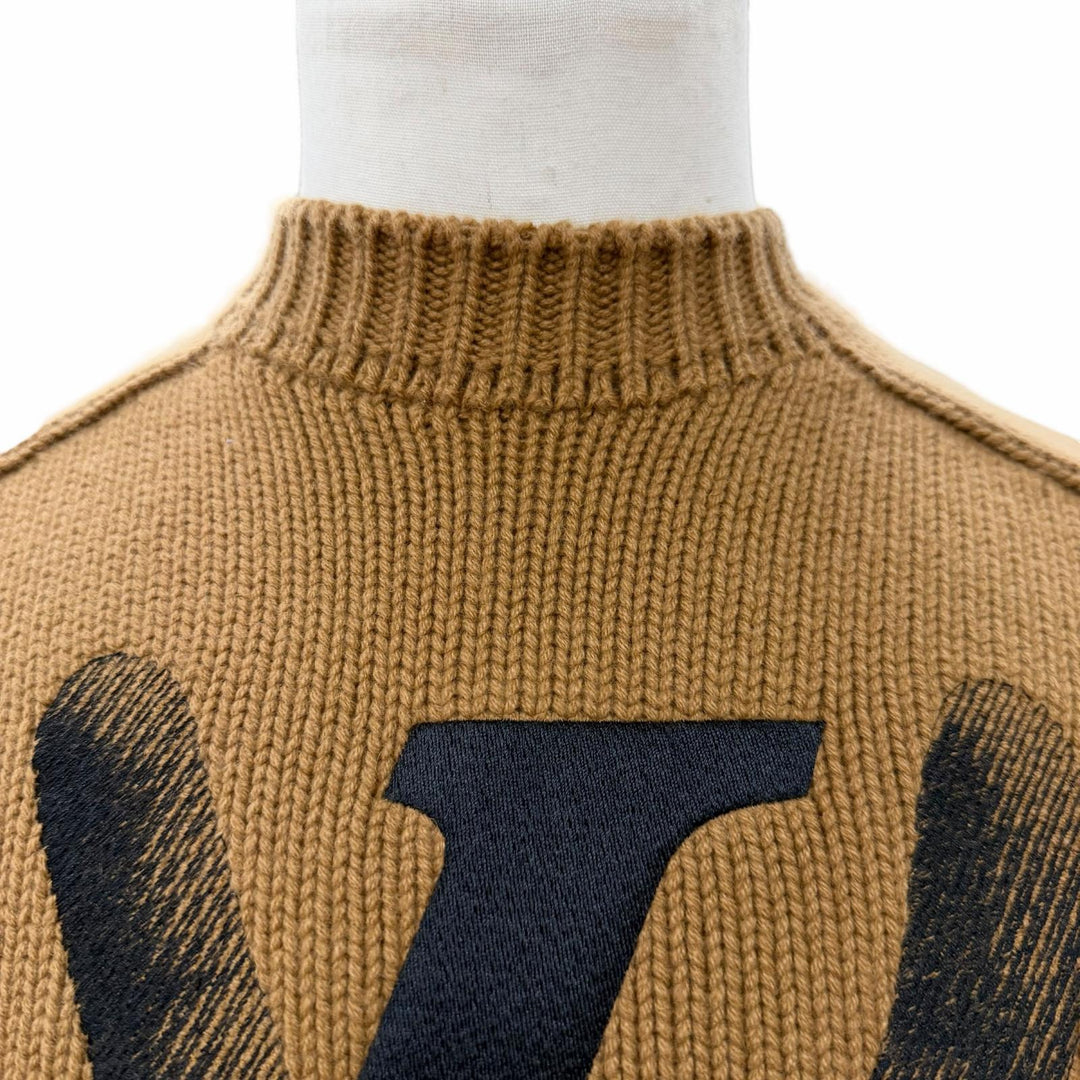 美品▼LOUIS VUITTON ルイヴィトン HFN96W PEACE AND LOVE カシミヤ ビキューナブレンド ロゴ ハンド ニットセーター ブラウン XS 正規品