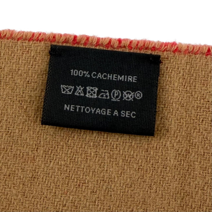 極美品☆HERMES エルメス カシミヤ100％ フリンジ付 バイカラー マフラー レッド ブラウン レディース 箱付き